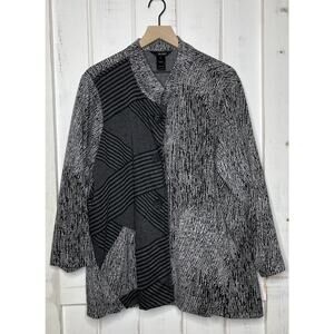 Ali Miles Jacket Sweater Womens 2X Artsy Lagenlook Blazer Black White Abstract